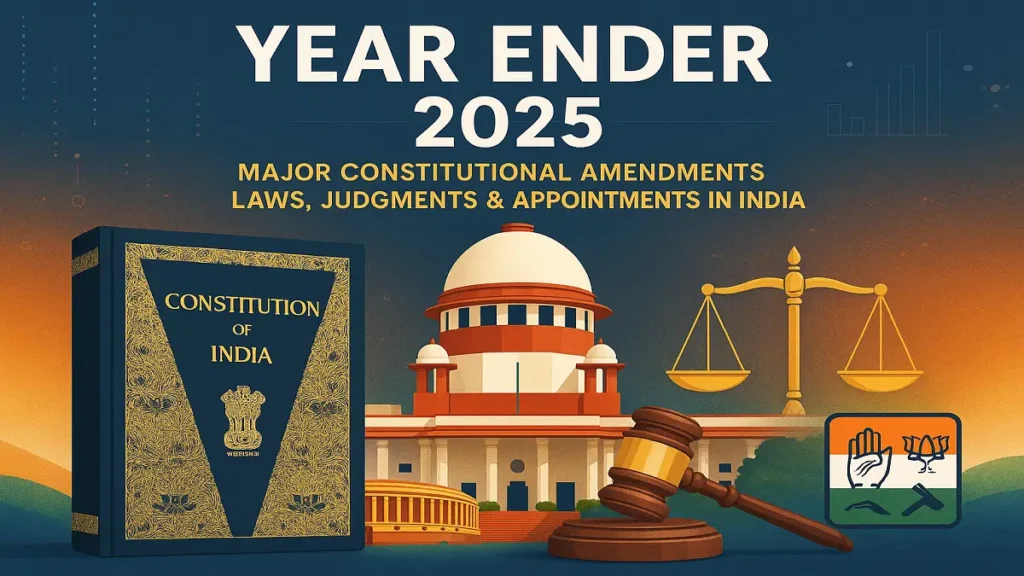Year Ender 2025 — भारत: संवैधानिक संशोधन, नए कानून, फैसले और नियुक्तियाँ